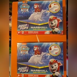 2 PAW Patrol Aqua Pups Marshall & Dolphin Action Figure Sets Kid Toy
